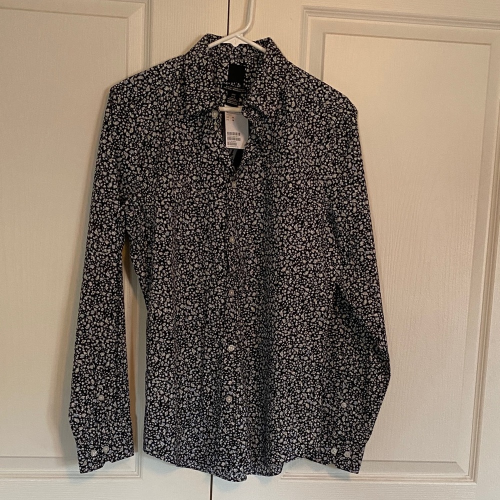 H&M Black and White Floral Button Down Shirt
